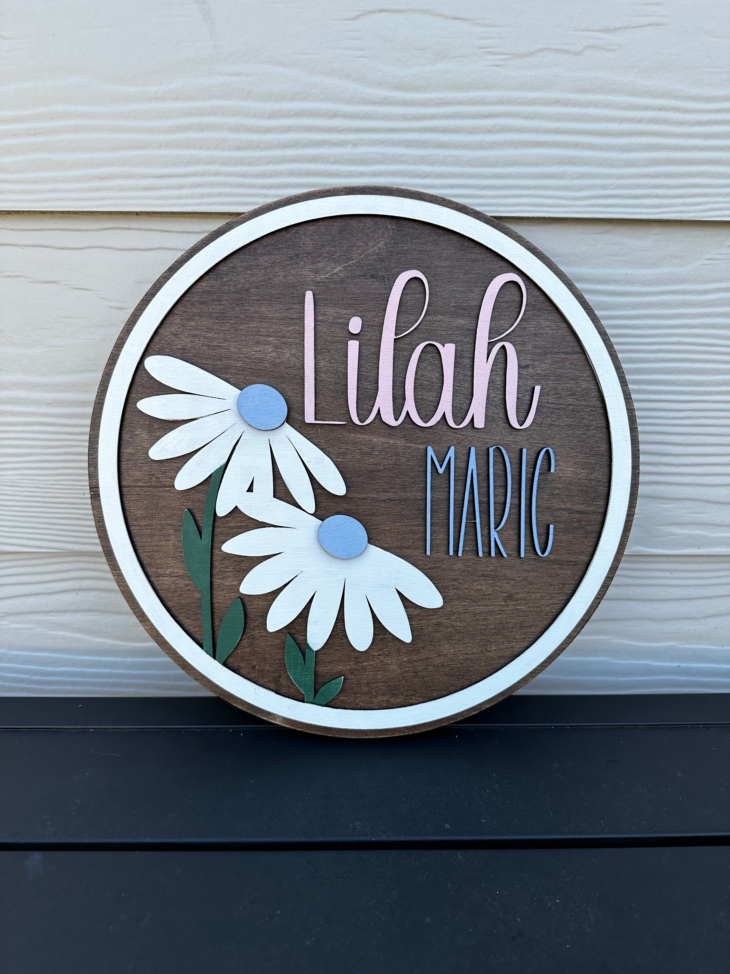 Daisies Name Sign | Kids Hanging Decor | Personalized Nursery Gift