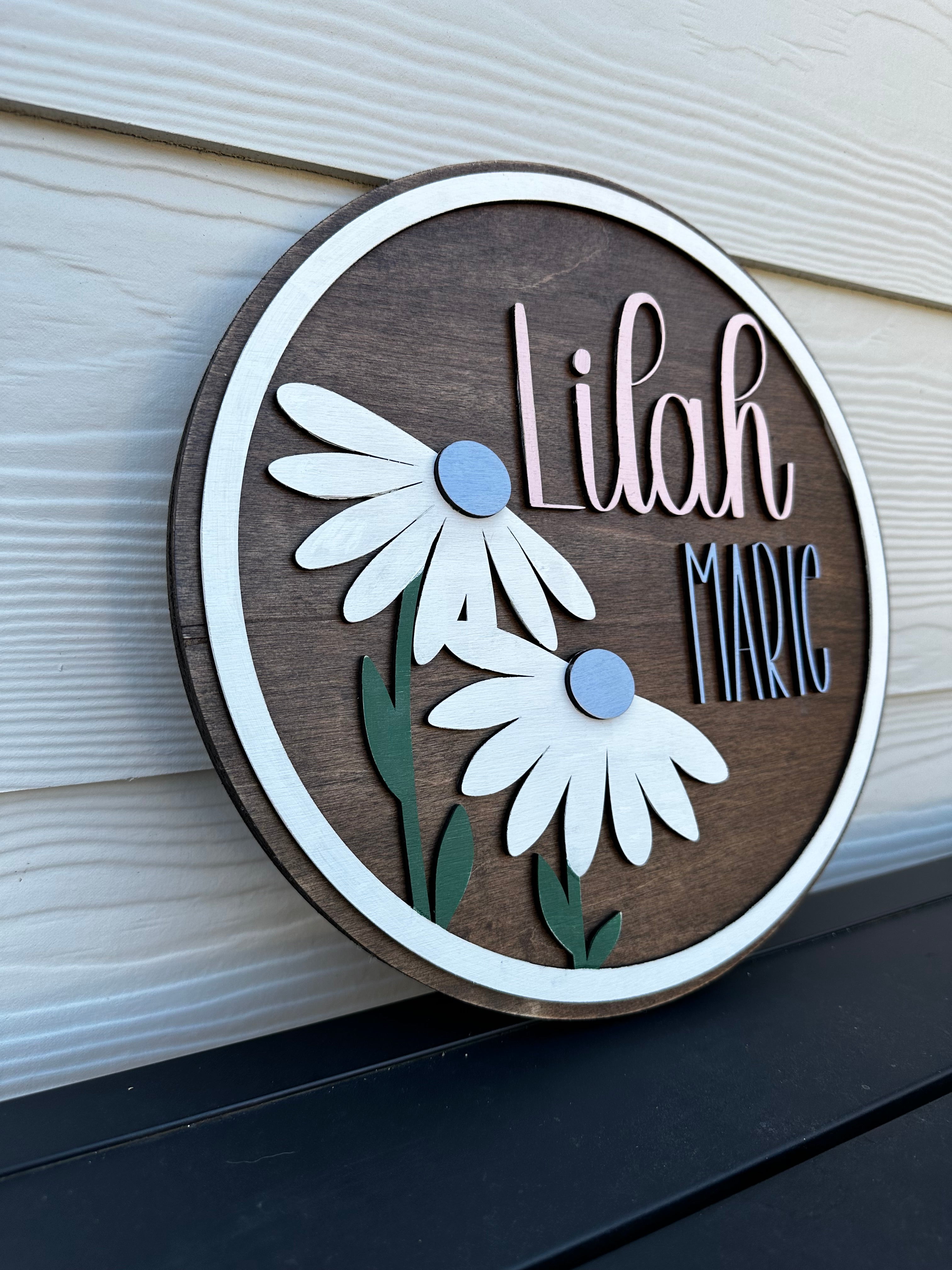 Daisies Name Sign | Kids Hanging Decor | Personalized Nursery Gift